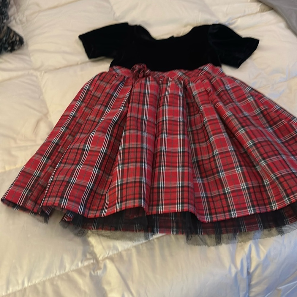 Ellemenno size 4 taffeta plaid dress with velvet stretch top underskirt